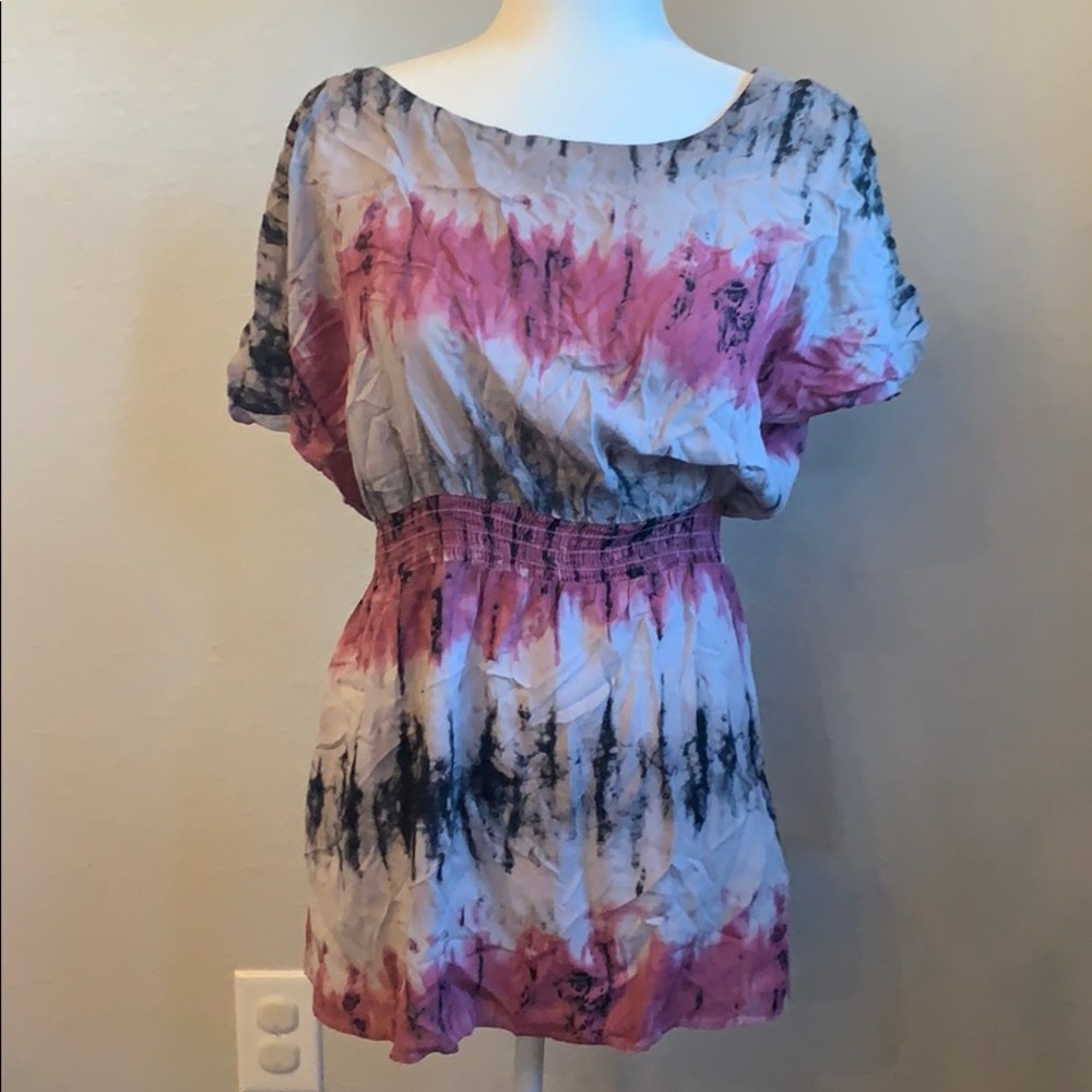 Tunic Top Pink, Black, and grey tie die